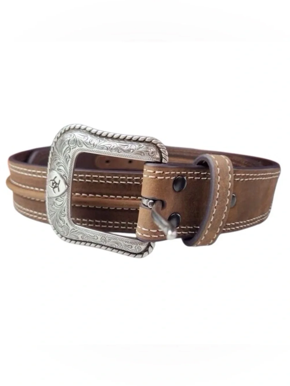 Ariat Brown Genuine Leather Western Belt Tooled Buckle Size 32 NWT
